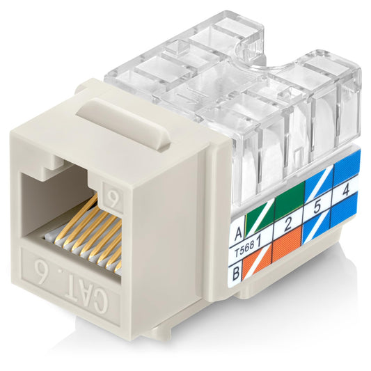Everest 90° Angled RJ45 Cat6 Keystone Jacks 50-Pack in Light Almond | Slim Profile Female RJ45 Connectors | Cat 6 Keystone Jack | Compatible with 90° Angled Speed Termination Tool - easyJACK