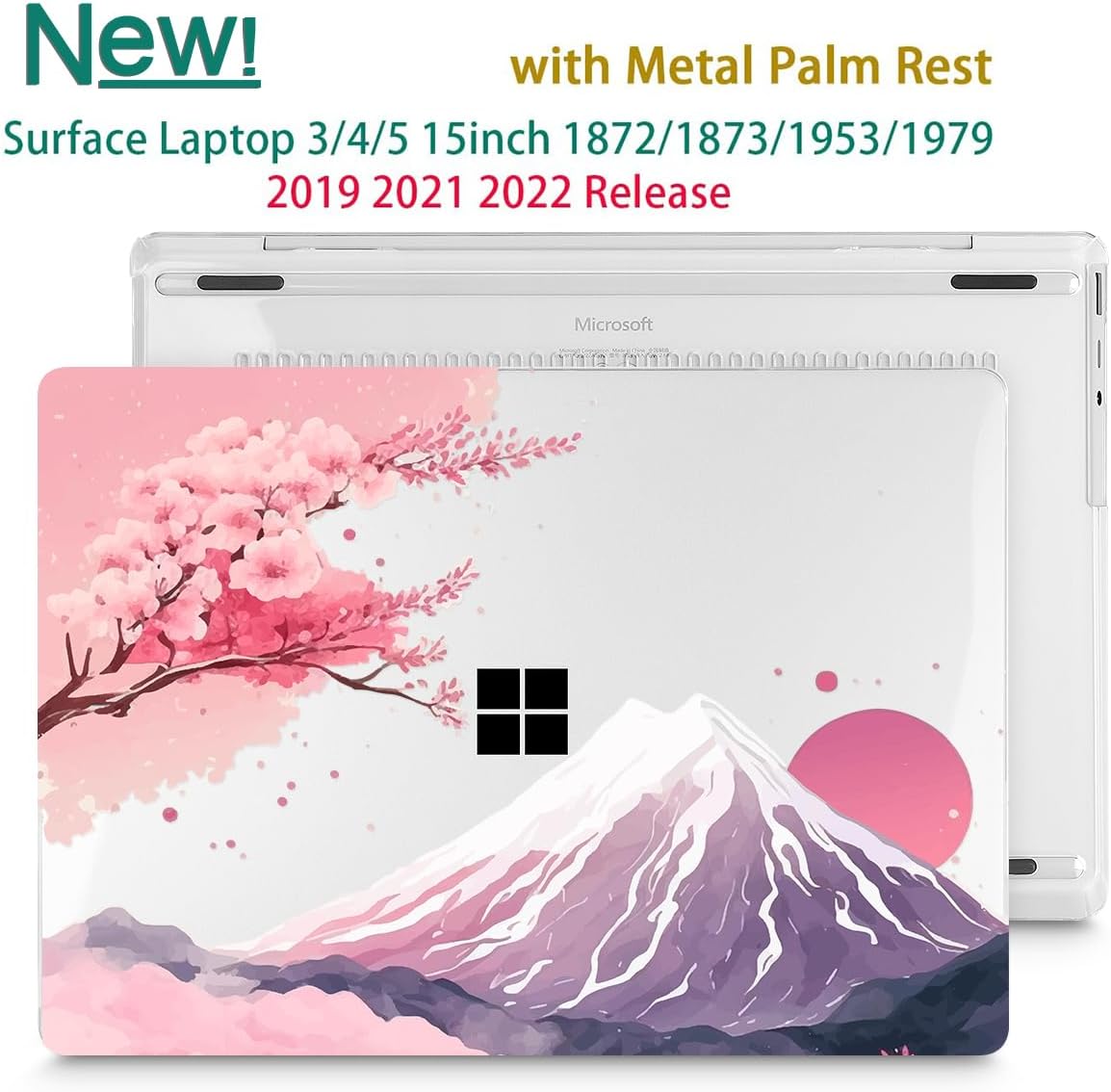 Tuiklol Case for 15 Inch Microsoft Surface Laptop 5/4/3 2022-2020, Model 1979/1953/1872/1873 Hard Shell Cover, Keyboard Cover+Screen Protector+Dust Plugs,Mountain and Tree