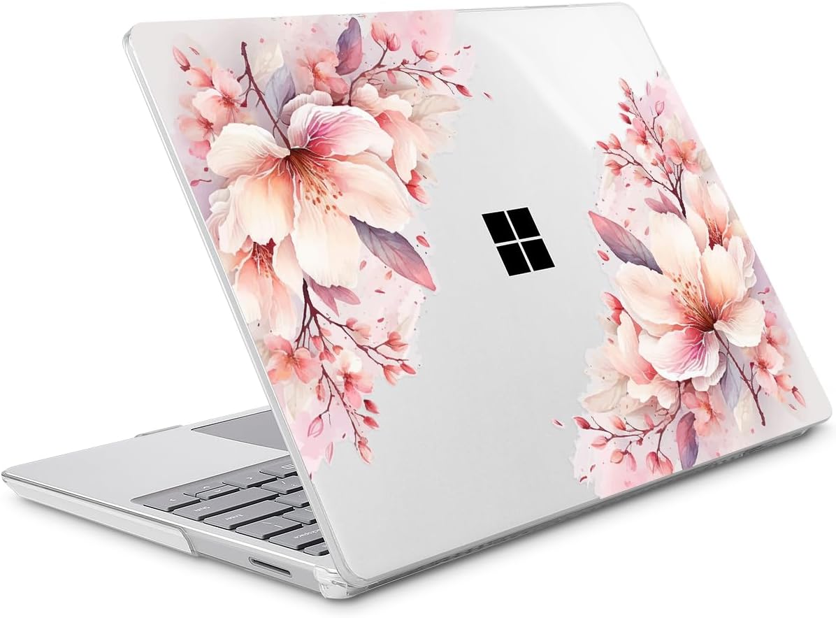 Tuiklol Case for 15 Inch Microsoft Surface Laptop 5/4/3 2022-2020, Model 1979/1953/1872/1873 Hard Shell Cover, Keyboard Cover+Screen Protector+Dust Plugs,Pink Big Flower