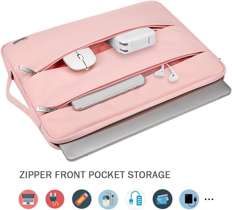 Voova Laptop Sleeve Carrying Case 13 13.6 Inch Compatible with MacBook Air 13 M1/M2/M3/M4, MacBook Pro 13/14, IPad Pro 13, Waterproof Slim Computer Cover Bag, Sakura Pink