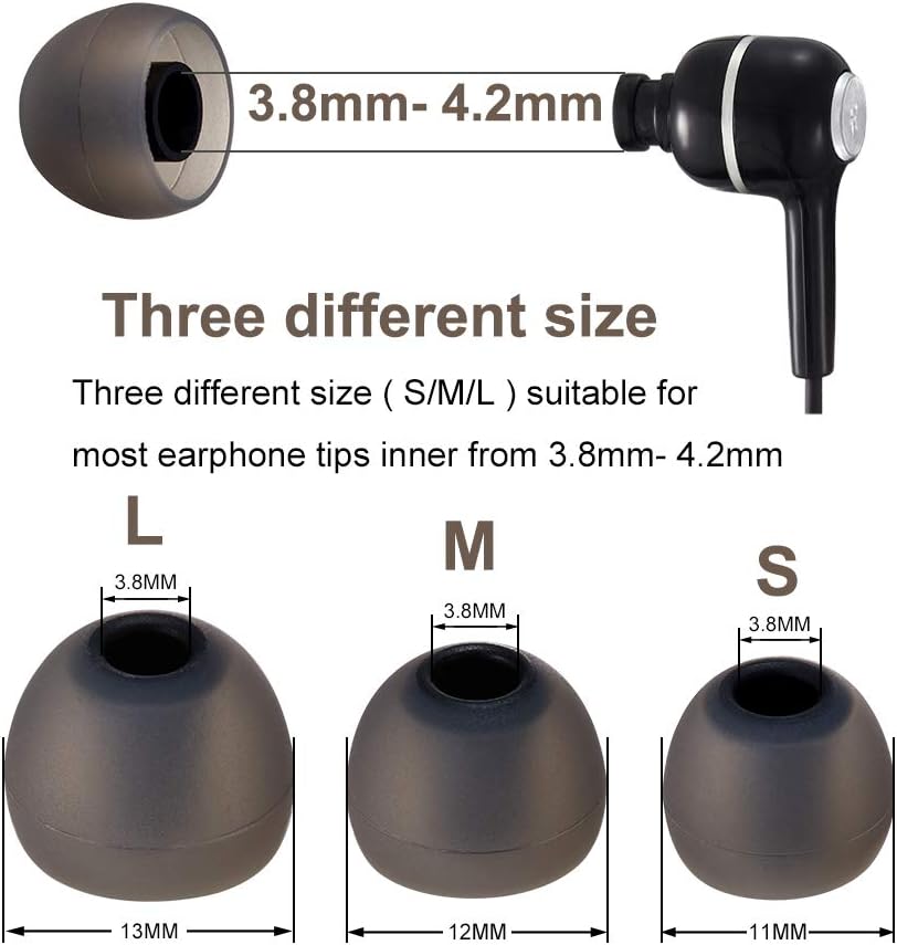 Earbud Tips Soft Silicone Earbuds Replacement Tips Fit for in-Ear Headphones(Inner Hole from 3.8mm - 4.2mm Earphones) 9 Pairs S/M/L