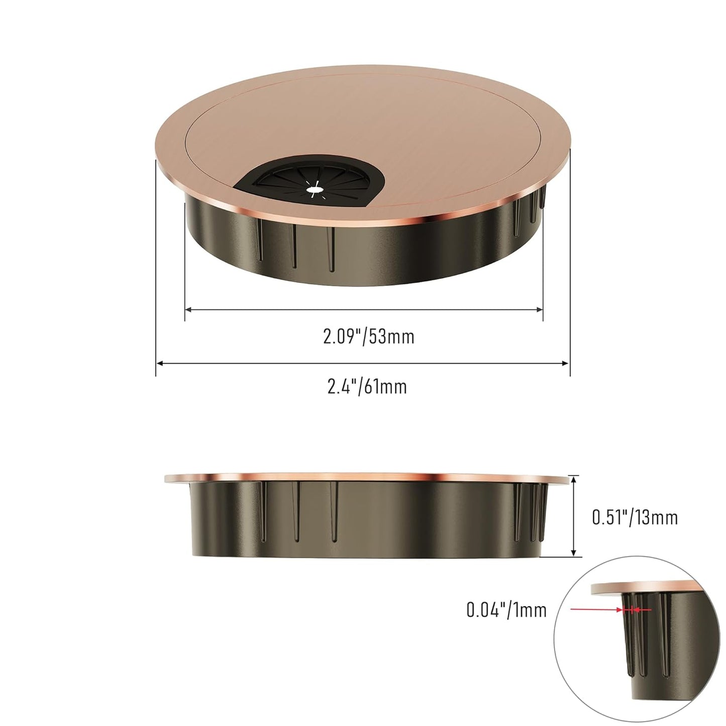 Desk Grommet 2-1/8 Inch 53mm, Zinc Alloy Computer Desk Wire Hole Cover, Office Desktop Cord Cable Hole Metal Ring, Red Bronze