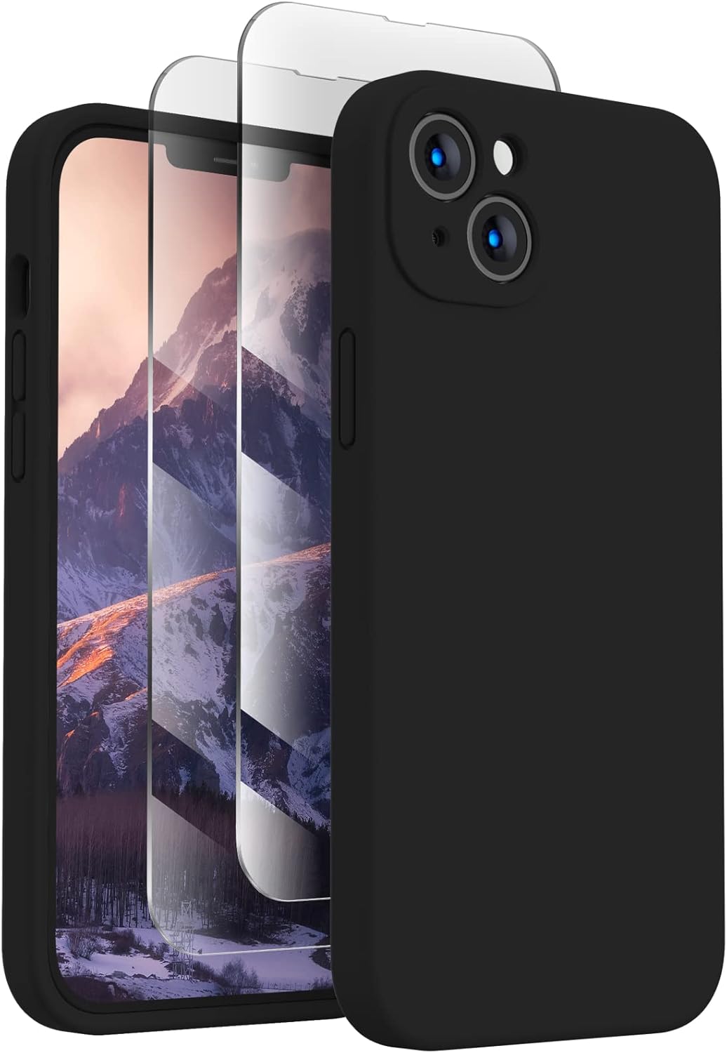 FireNova Designed for iPhone 14 Case, Silicone Upgraded [Camera Protection] Phone Case with [2 Screen Protectors], Soft Anti-Scratch Microfiber Lining Inside, 6.1 inch, Black