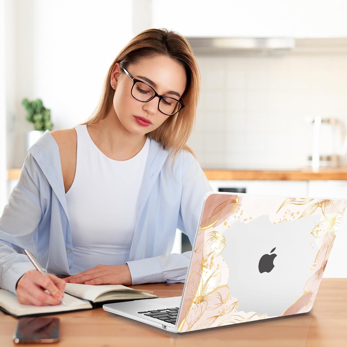 Teryeefi for MacBook Air 15 inch Case M4 M3 M2 Chip 2025 2024 2023 Released Model A3241 A3114 A2941, Designed Hard Shell Cover & Screen Protector & Keyboard Cover- Art Gold Floral Line