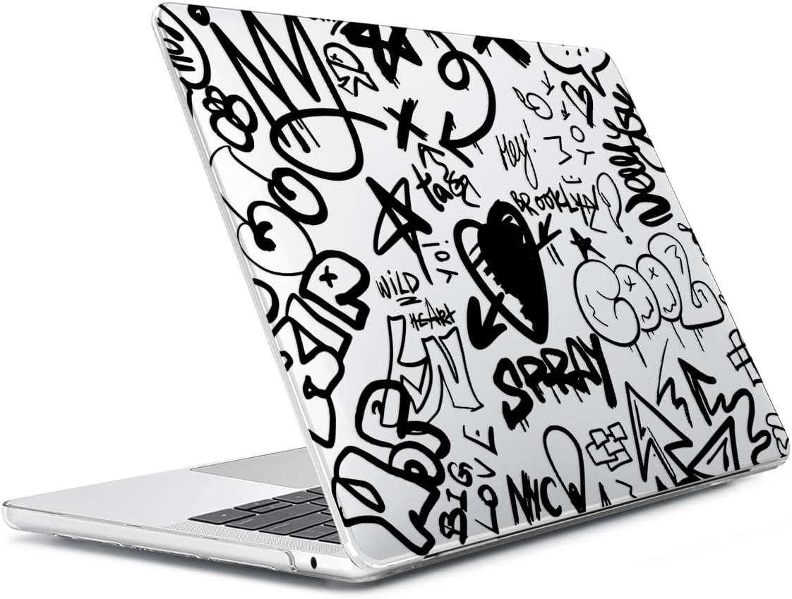 Compatible with MacBook Air 13 inch Case 2025 2024-2022 M4 A3240 M3 A3113 M2 A2681, Plastic Hard Shell&Keyboard Cover&Screen Film&Webcam Cover for MacBook Air 13.6 inch Case, Black Graffiti