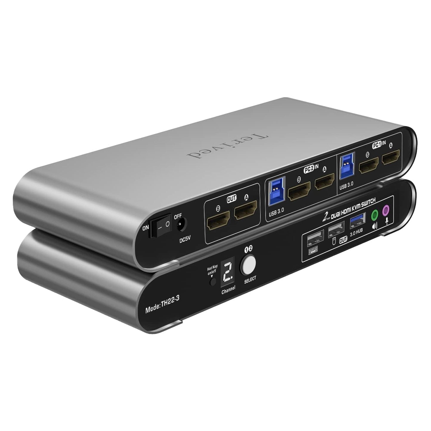 2 Computers 2 HDMI Monitors KVM Switch 4K@60Hz, Hotkey Switching, EDID, Audio and Microphone, Aluminum Alloy Shell,Digital Display, Dual Monitor USB 3.0 Hub, HDR10 with Cables