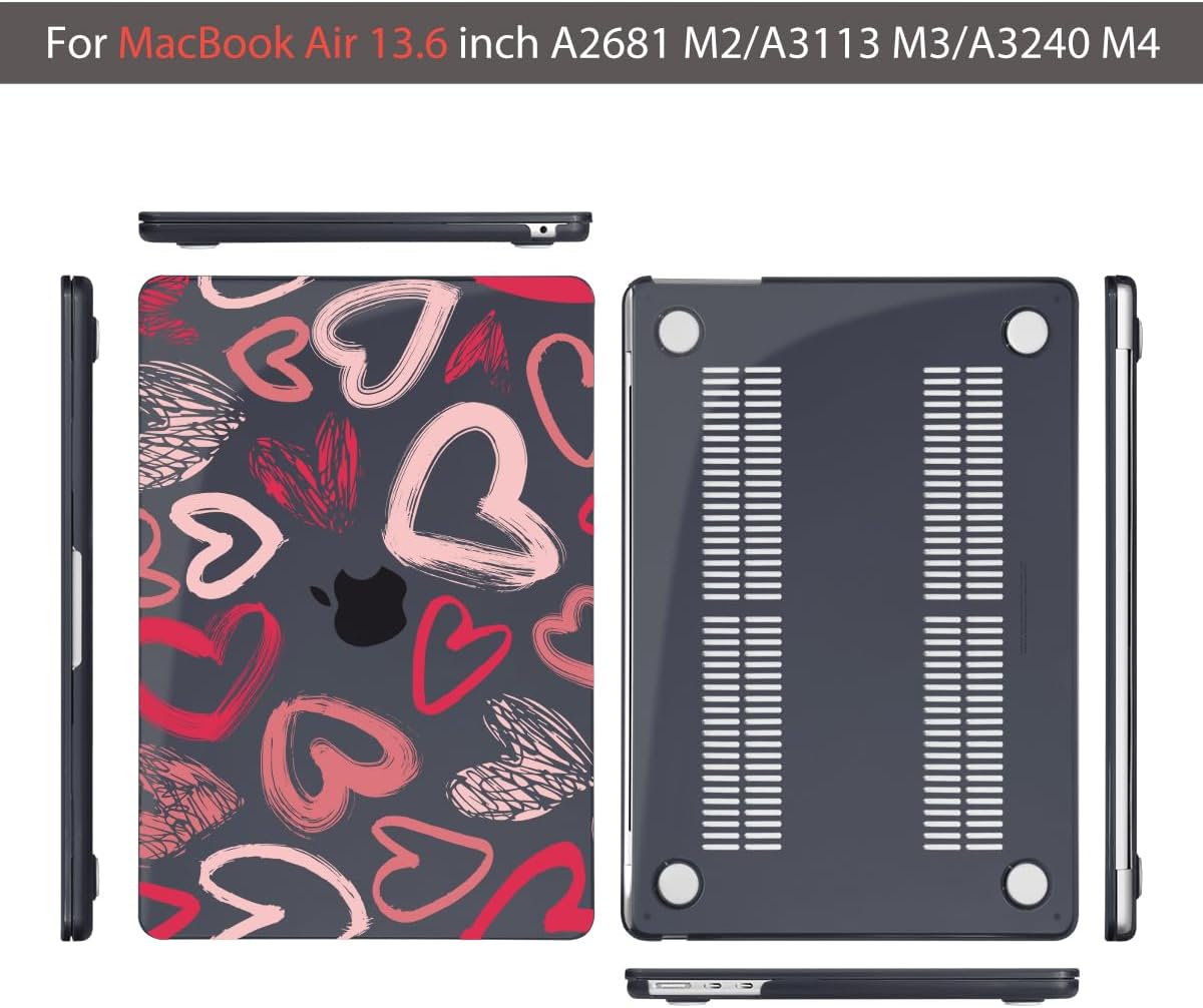 Teryeefi for MacBook Air M4 M3 M2 13 inch Case 2025 2024-2022 Release Fits Model A3240 A3113 A2681, Protective Plastic Hard Shell Cover for MacBook Air 13.6 inch, Heart A002