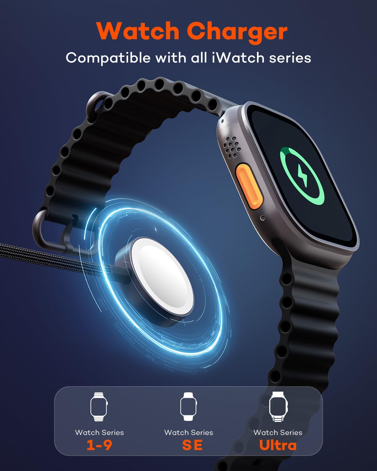 3 in 2 Multi Charging Cable for Apple Watch Charger, Nylon Braided 4FT Multi Chargers for All Devices, USB C Multiple Charger Cord Compatible with iPhone 16 15 14/iWatch UItra/SE/9-1/Galaxy Android