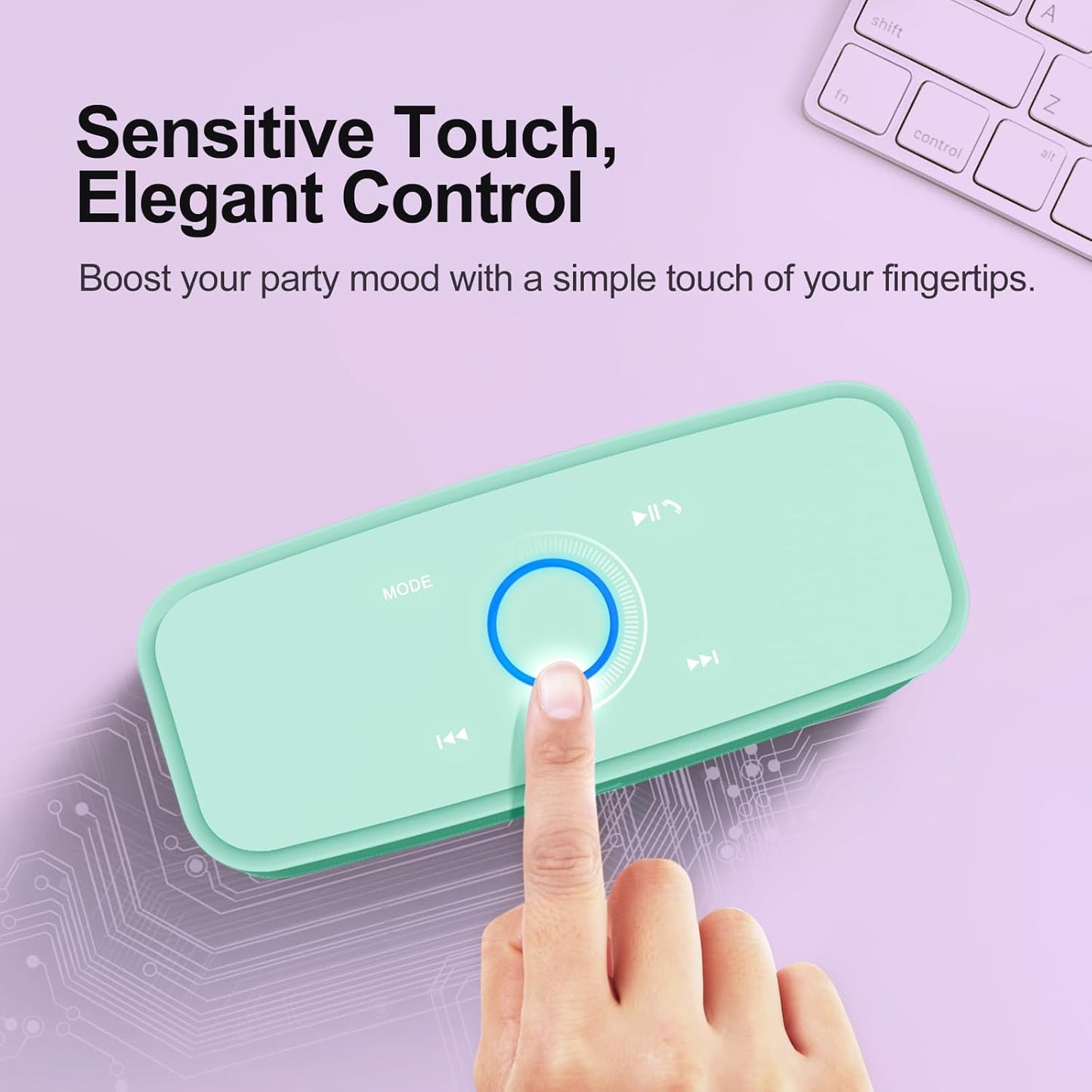 DOSS SoundBox Touch Wireless Bluetooth Speaker with 12W HD Sound and Bass, IPX5 Water-Resistant, 20H Playtime, Handsfree, Portable for Office, Home, Outdoor, Travel-Green