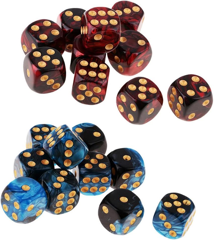 20PCS Polyhedral Dice D6 Dice 16mm Acrylic 6 Sided Dice Game Dice for RPG MTG DND Dice Table Games (Blue Black and Red Black)