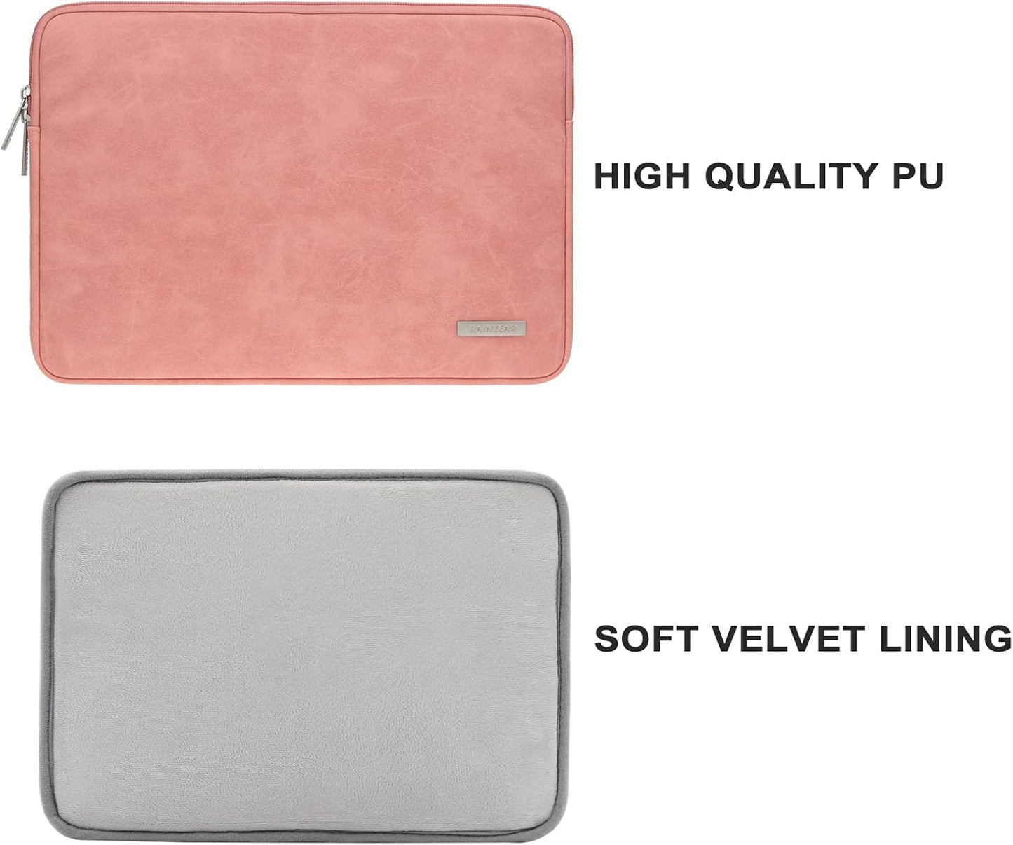 RAINYEAR 13 Inch Laptop Sleeve PU Suede Leather Case Protective Cover Water Resistant Carrying Bag Compatible with 13.3 Notebook Computer Chromebook,14" MacBook M1 M2 M3 M4,13.5 Surface Laptop(Coral)