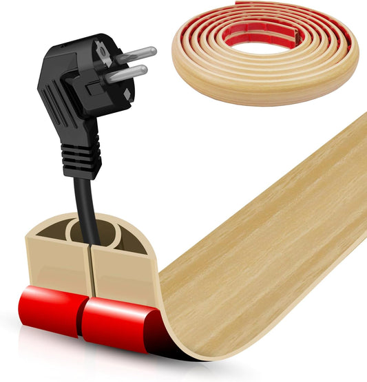 Floor Cord Cover Self Adhesive Cord Hider,10FT Cable Management, Extension Strip Protector for Wires, Prevent Cable Trips for Offices, Gyms, Exhibitions Cavity:0.39"(W) x0.27(H) WoodLightyellow
