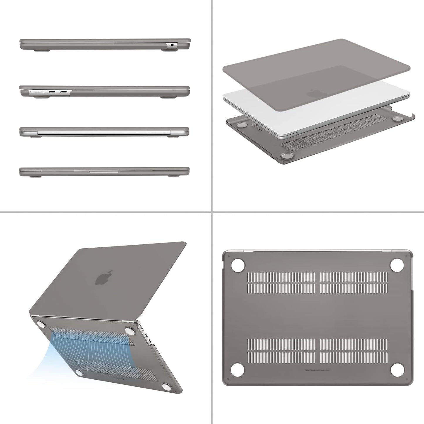 MOSISO Compatible with MacBook Air 13 inch Case 2025 2024 2023 2022 M4 A3240 M3 A3113 M2 A2681, Plastic Hard Shell&Keyboard Cover&Screen Film&Type C for MacBook Air 13.6 inch Case, Gray