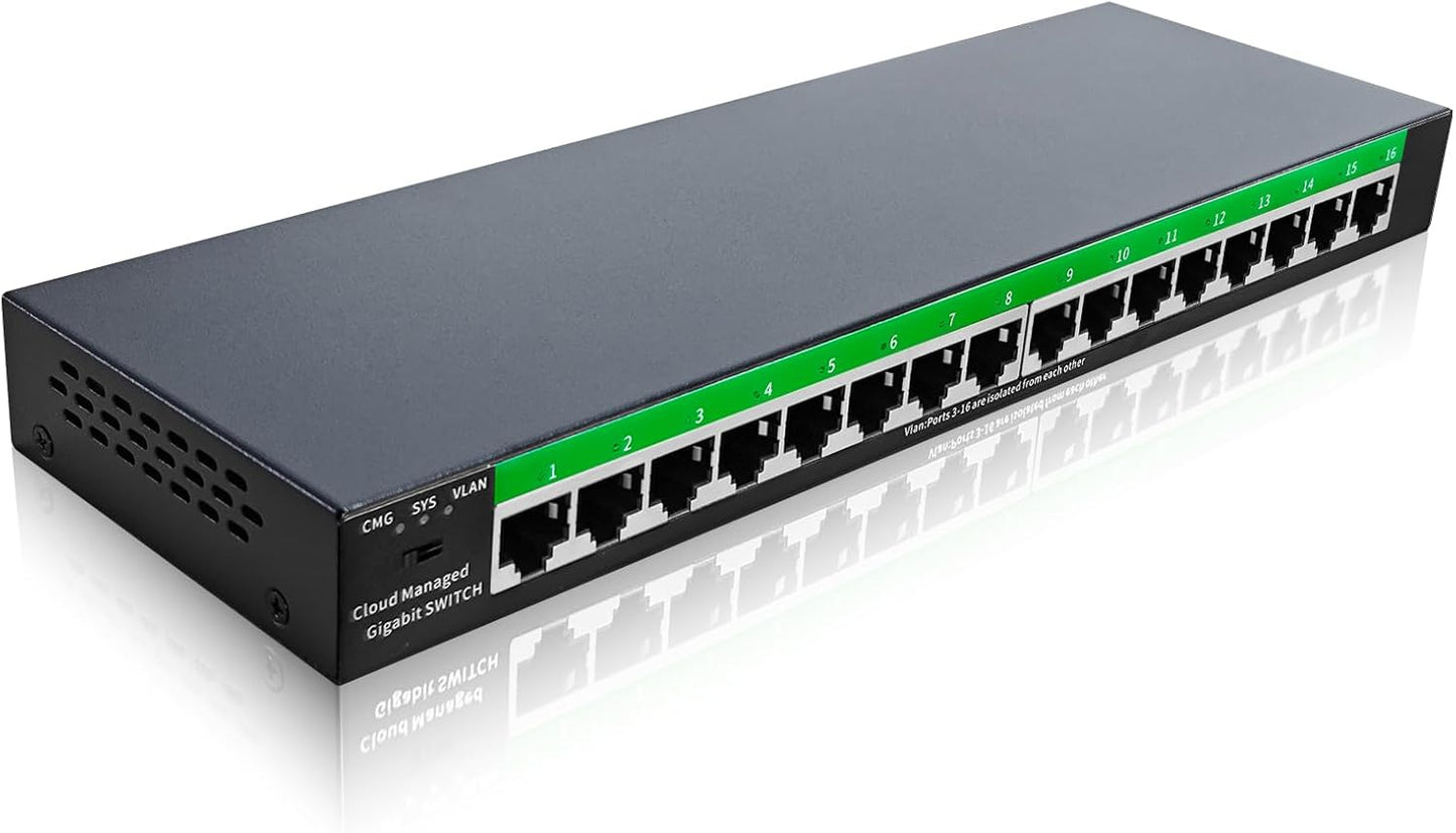STEAMEMO 5-Port Managed Gigabit Switch with Web Management | VLAN, QoS, Plug & Play | Metal Smart Switch for Home/Office | Desktop/Wall-Mountable