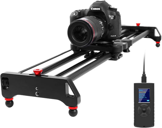 GVM Motorized Camera Slider, 31" Carbon Fiber Dolly Rail Camera Slider with Time-Lapse Photography, Tracking Shooting and 120 Degree Panoramic Shooting for Most Cameras, with Remote Controller