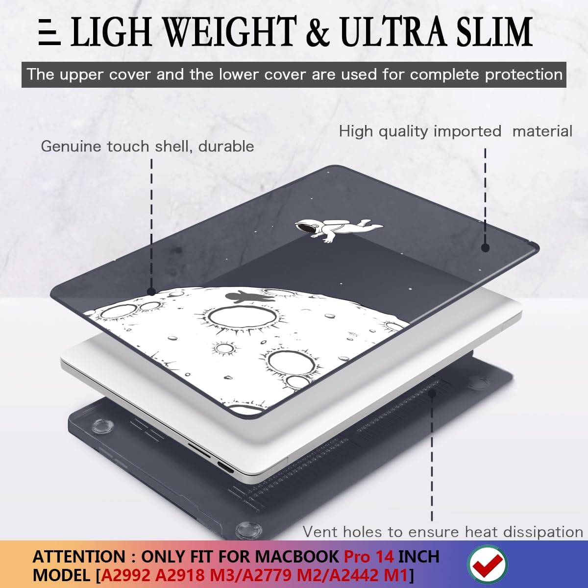 CISSOOK Case for MacBook Pro 14 Inch M4 M3 M2 M1 Chip 2024 2023 2022 2021 Release Model A3112 A3185 A3401 A2992 A2918 A2779 A2442, Hard Shell Cover for MacBook Pro 14 with Touch ID - Astronaut