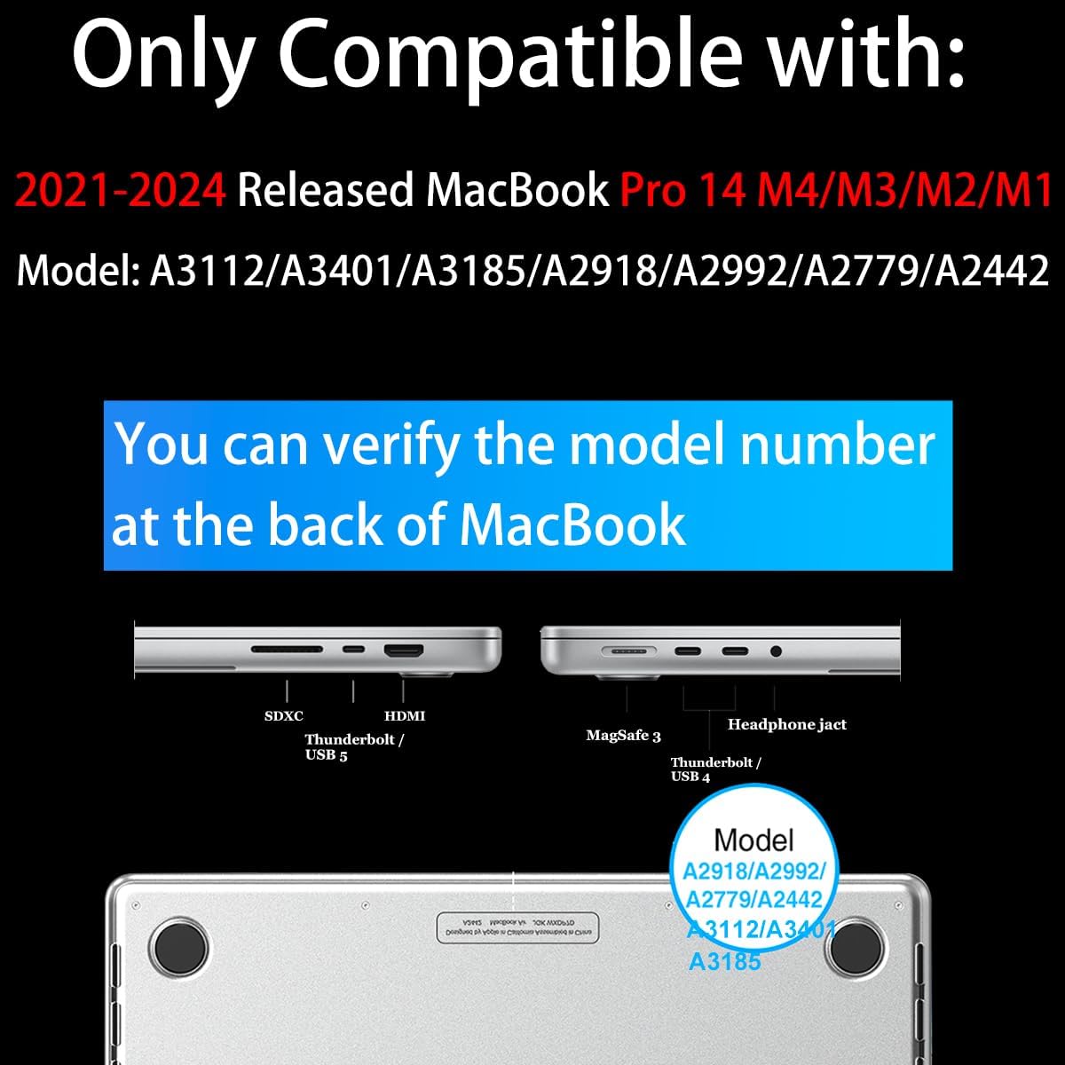 Teryeefi Case for MacBook Pro 14 inch 2024 2023 2021 M4 A3112 A3401 A3185 M3 A2918 A2992 M2 A2779 M1 A2442, Hard Shell Cover + Keyboard Cover for 14 inch MacBook Pro, Bows-A