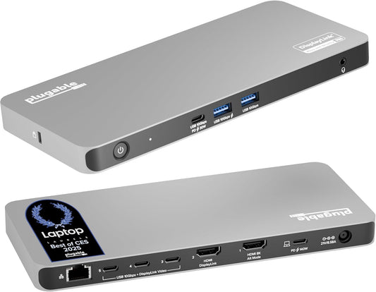 Plugable USB C Docking Station 5 Monitors, 140W DisplayLink Dock Connects up to Five 4K Displays for MacBook Windows Thunderbolt 4 Laptops, 2x HDMI, 3x USBC 2.5Gbps Ethernet, Driver Required UD-7400PD