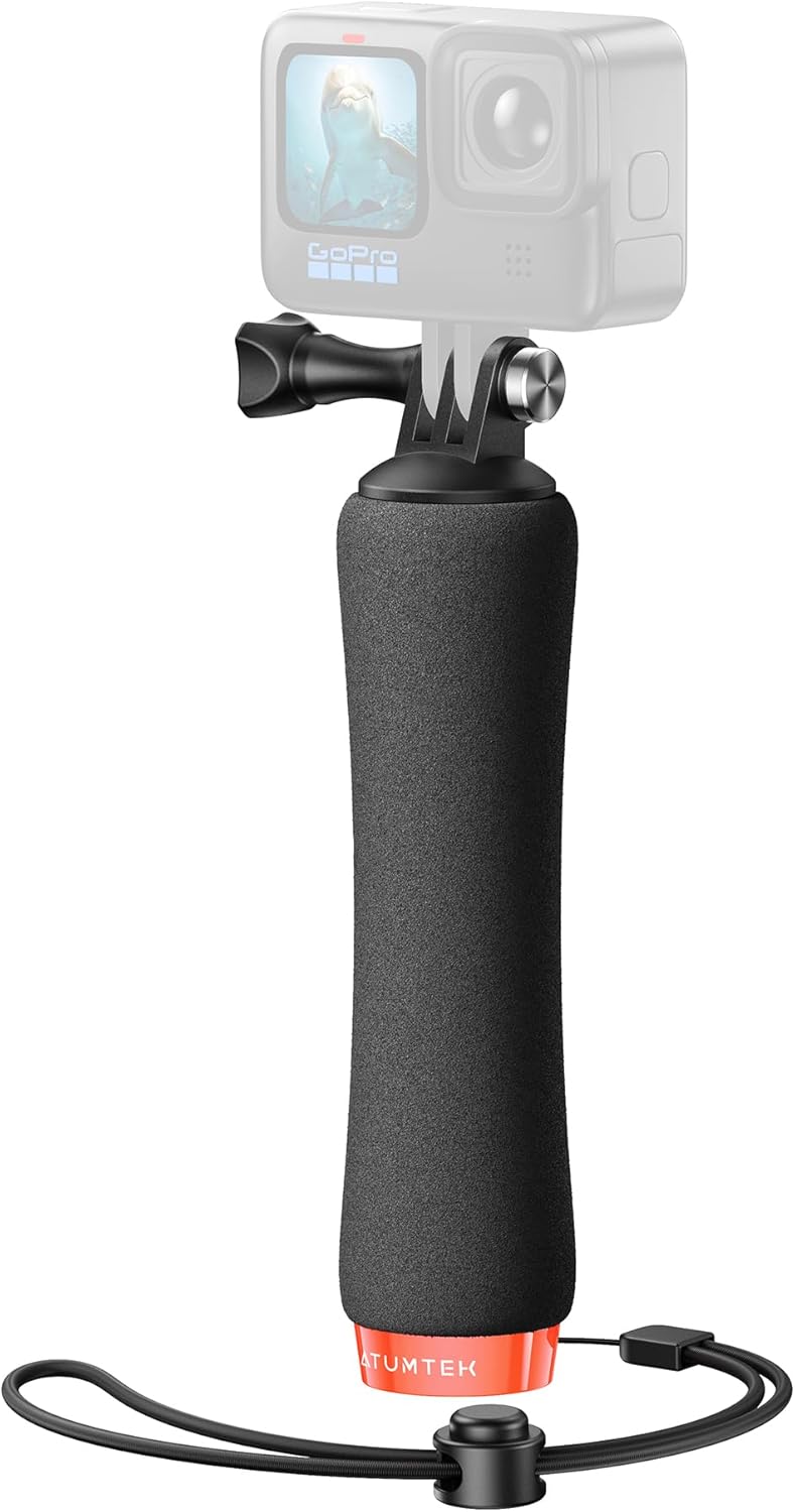 ATUMTEK Floating Hand Grip for GoPro, Waterproof Handle Mount Underwater Hand Stick Monopod Pole Compatible with GoPro Hero 13 12, 11, 10, 9, 8, 7, 6, DJI Osmo, AKASO, SJCAM Action Camera, Orange
