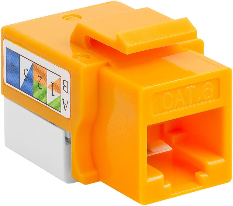 Cmple - RJ45 Keystone Jack 90 Degree Cat6 Keystone Jack Insert Punch Down RJ45 Connectors Female for Wall Plates, Patch Panels, Patch Cables, Ethernet Cables - Yellow