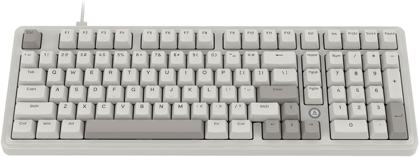 FIRSTBLOOD ONLY GAME. AK980 Wired Mechanical Keyboard, 101Keys Full Layout, Gasket Mount, Hot-Swappable USB Gaming Keyboard with Red Switches, Anti-Ghosting, Retro Grey-White