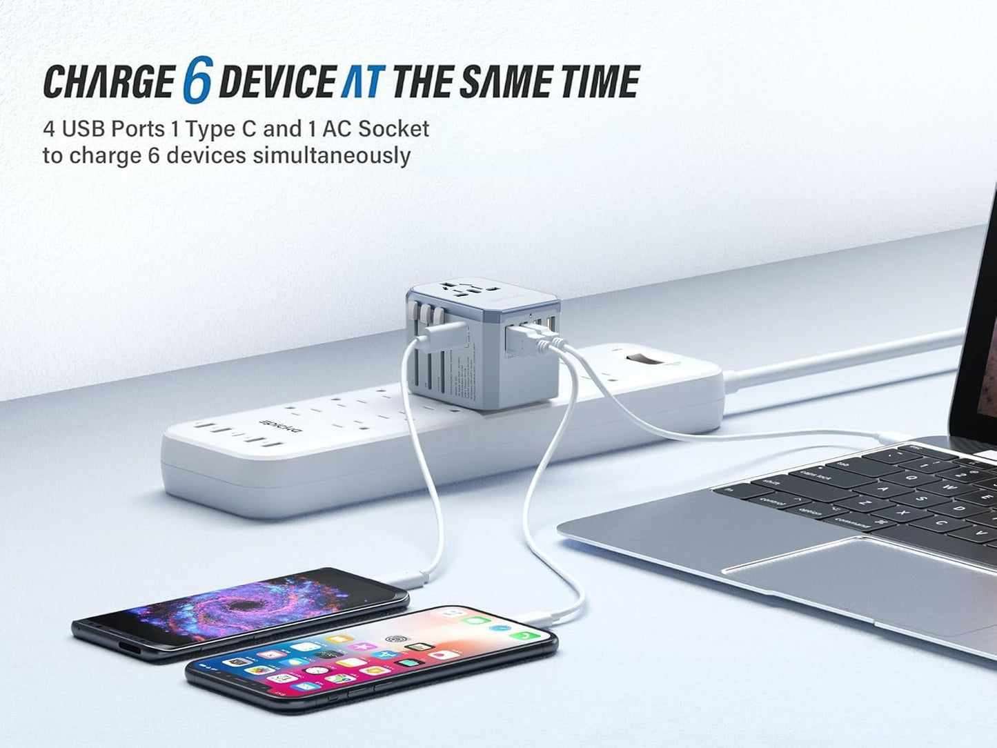 EPICKA European Travel Plug Adapter, Universal Travel Adapter - International Power Adapter Worldwide Charger with USB-C & 4 USB-A Ports, Travel Essentials for Italy, Japan, Europe, UK (TA-105, Blue)