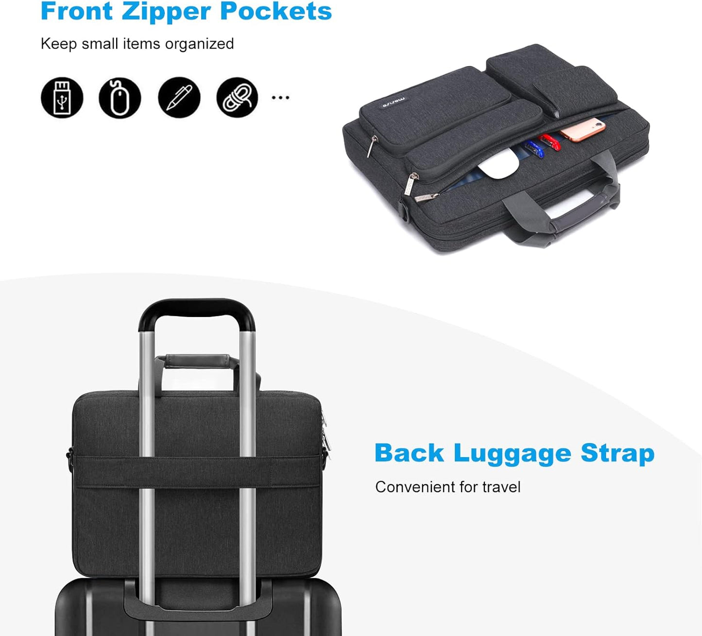 MOSISO Laptop Shoulder Bag, Computer Bag with 2 Raised&1 Flapover&1 Horizontal Pocket&Handle&Belt