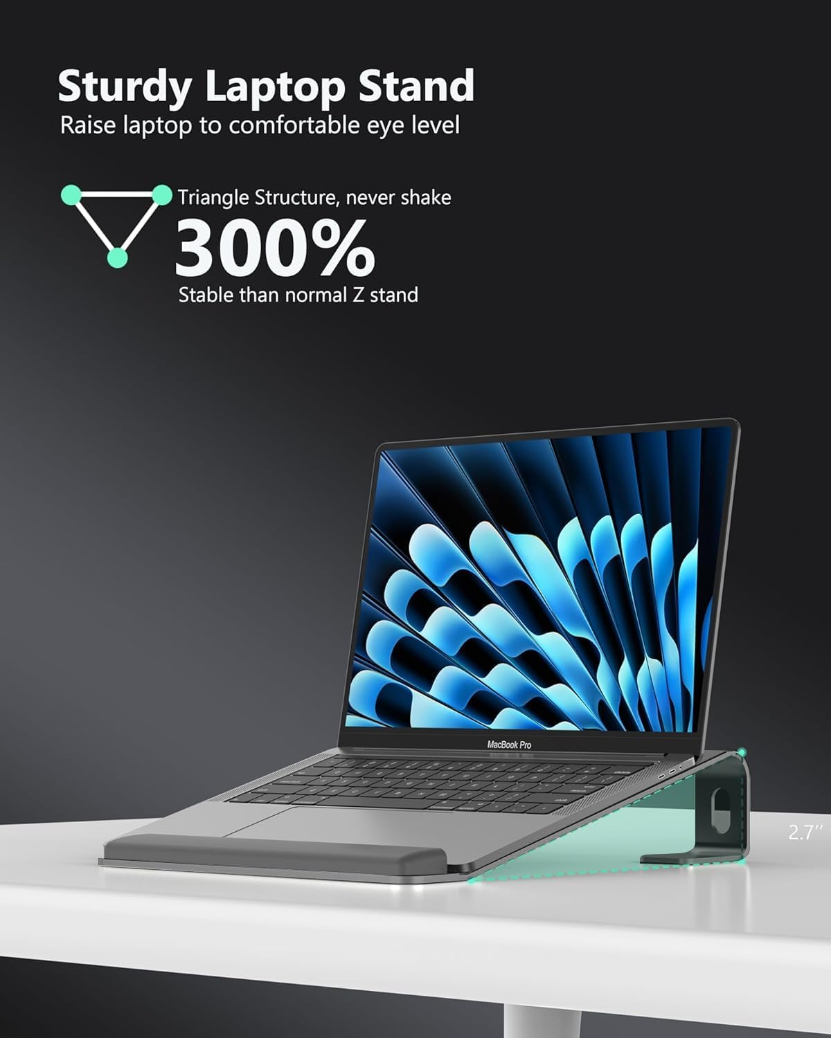 Aluminum Laptop Stand, Notebook Stand with Wrist Rest, Ergonomic Detachable Laptop Mount, Computer Stand Compatible with 10-17'' All Laptops Such as MacBook Air Pro/HP/Dell/Lenovo, Black