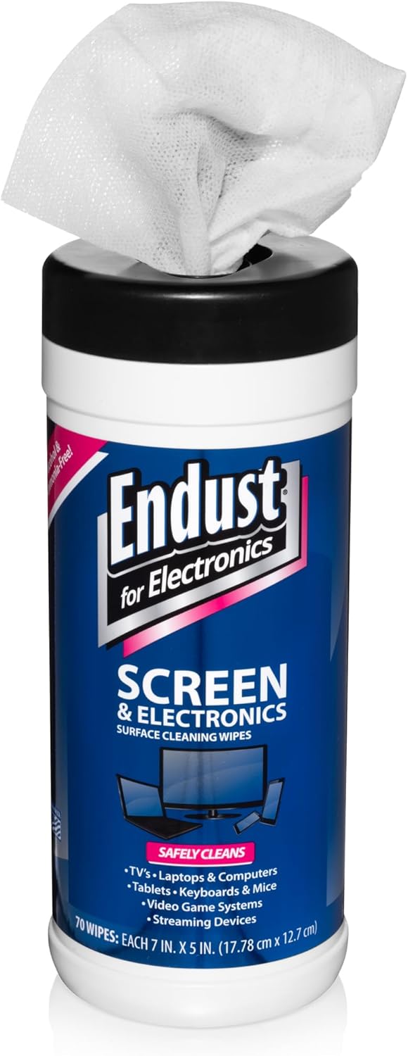 Endust For Electronics; Screen & Surface Cleaning Wipes, For TV, Phone, Computer Monitor, Laptop, Tablet, Pre-Moistened, Alcohol and Ammonia Free, 70 Count, 6 Pack (11506P6)