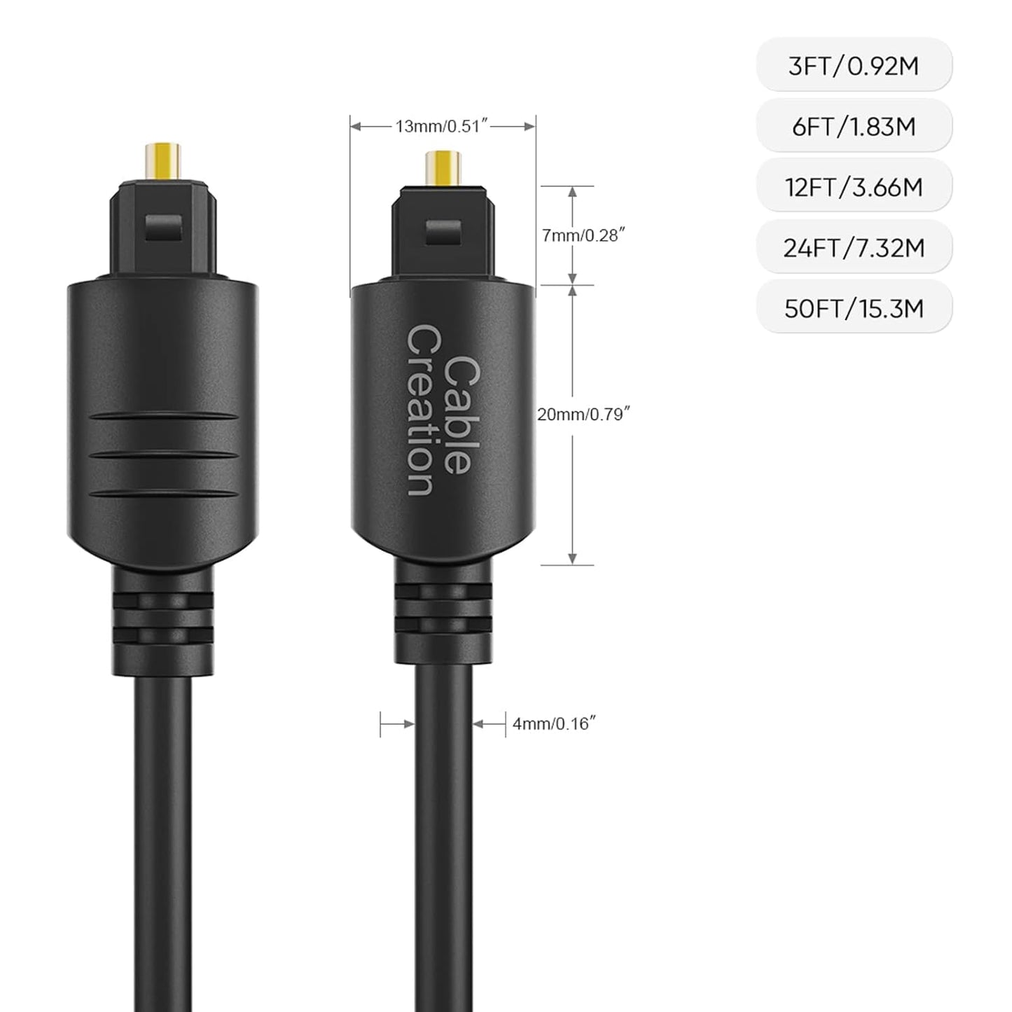 CableCreation 12FT Digital Optical Audio Cable 2-Pack, Toslink Male to Male, Compatible with Home Theater, Sound Bar, TV, PS4, Xbox & More