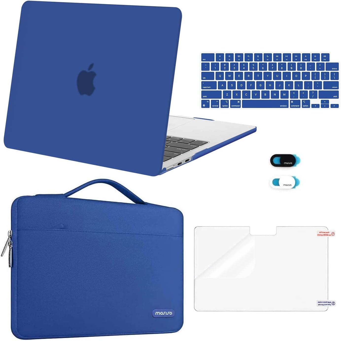 MOSISO Compatible with MacBook Air 13 inch Case 2025 2024 2023 2022 M4 A3240 M3 A3113 M2 A2681, Hard Shell&Sleeve Bag&Keyboard Skin&Webcam Cover&Screen Film for MacBook Air 13.6 inch, Royal Blue