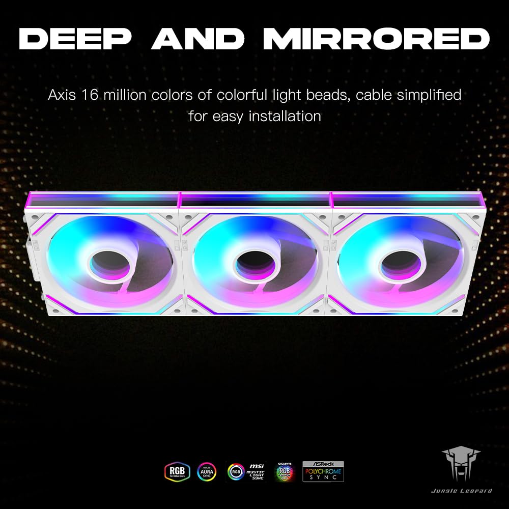 Jungle Leopard Interstellar V2 120mm PC Reverse Blade Case Fan Infinity Mirror Module Daisy-Chain ARGB Fan Triple Pack with Controller Suitable for Computer Case & 360mm AIO Cooler(White-3pack)