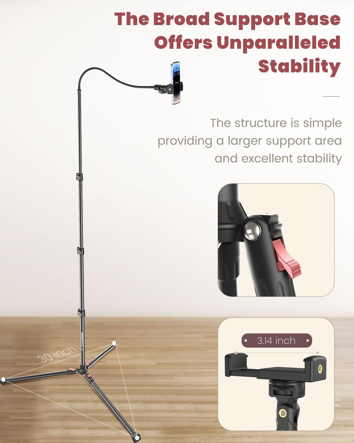 87" Phone Tripod, Overhead Flexible Tall Tripod Stand with Remote, Selfie Stick, Compatible with iPhone, 15.7" Gooseneck/Adjustable 360 Head, Gopro/Ring Light/Webcam/Video Recording/Vlogging