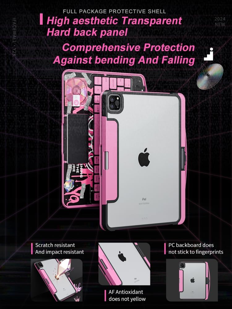 KARTICE Transparent 360 for iPad Keyboard case with Wireless Keyboard for iPad 7/8/9th 10.2 inch, Multi-Touch Trackpad, 7 Color Backlight, 360° Rotating Stand with Pencil Holder