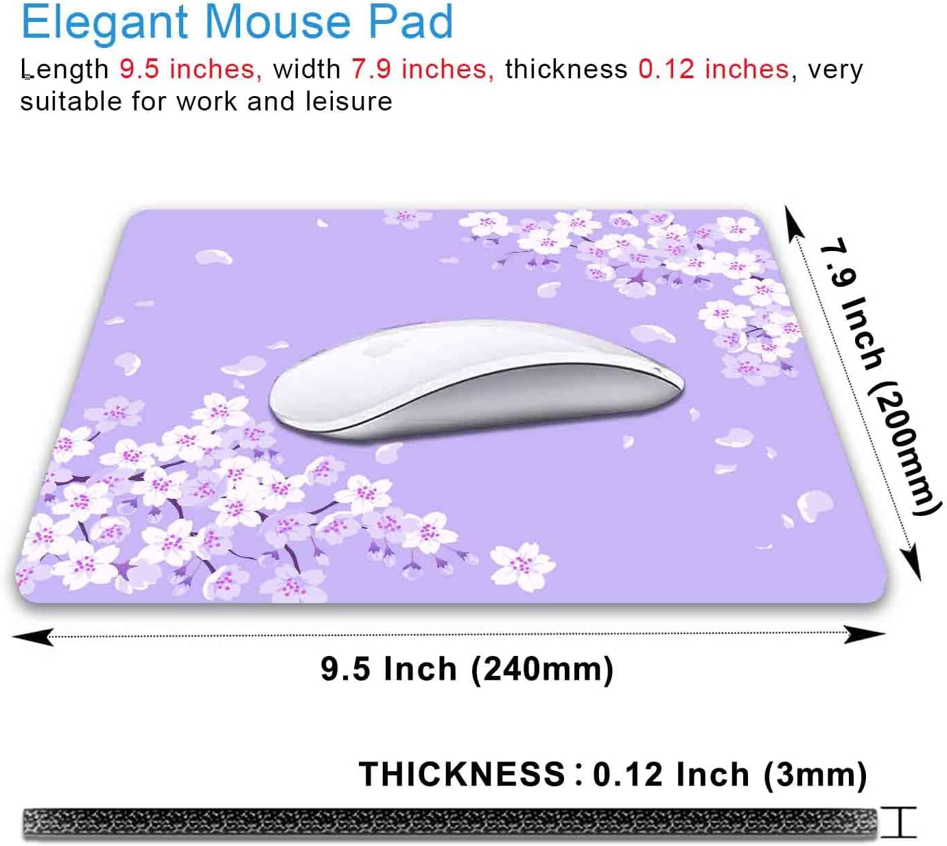 IMAYONDIA Cute Purple Mouse Pad, Floral Flowers Mouse Pad, Sakura Cherry Blossom Mousepad, Japanese Aesthetic Desk Decor, Anti Slip Rubber Base Mice pad for Computer Office Girl, 9.5 x 7.9 Inch