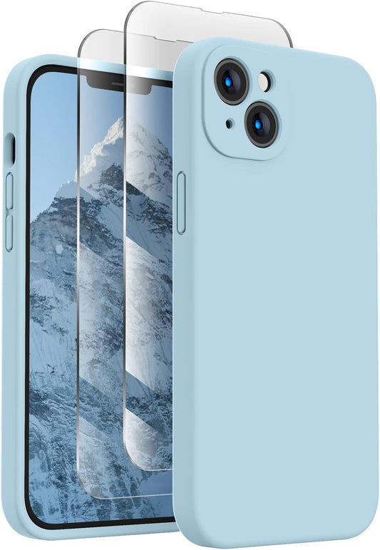 FireNova Designed for iPhone 14 Case, Silicone Upgraded [Camera Protection] Phone Case with [2 Screen Protectors], Soft Anti-Scratch Microfiber Lining Inside, 6.1 inch, Sky Blue