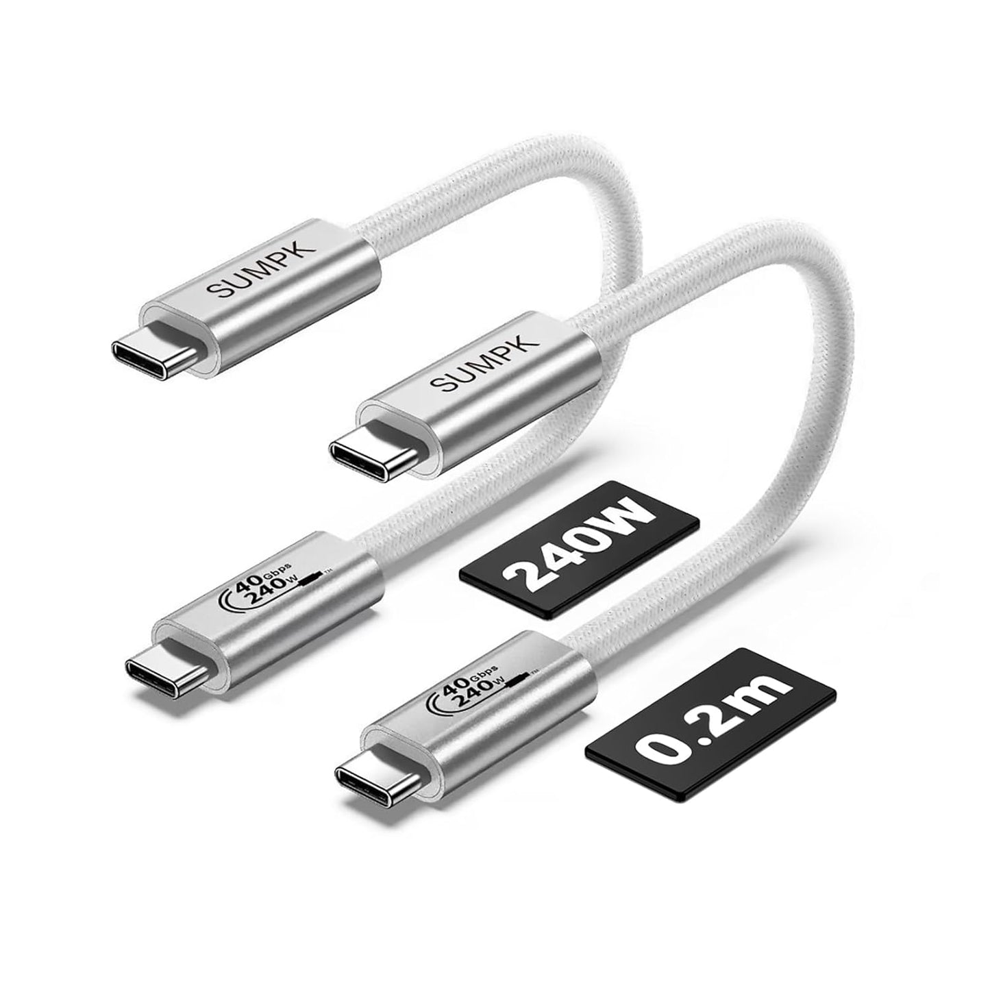 6 inch Short USB4 Cable 2 Packs, 240W USB C to USB C Cable Fast Charging, 8K HD Display, 40gbps Data Transfer Type C Cord Compatible for iPhone 15/15Plus/15Pro/ Max
