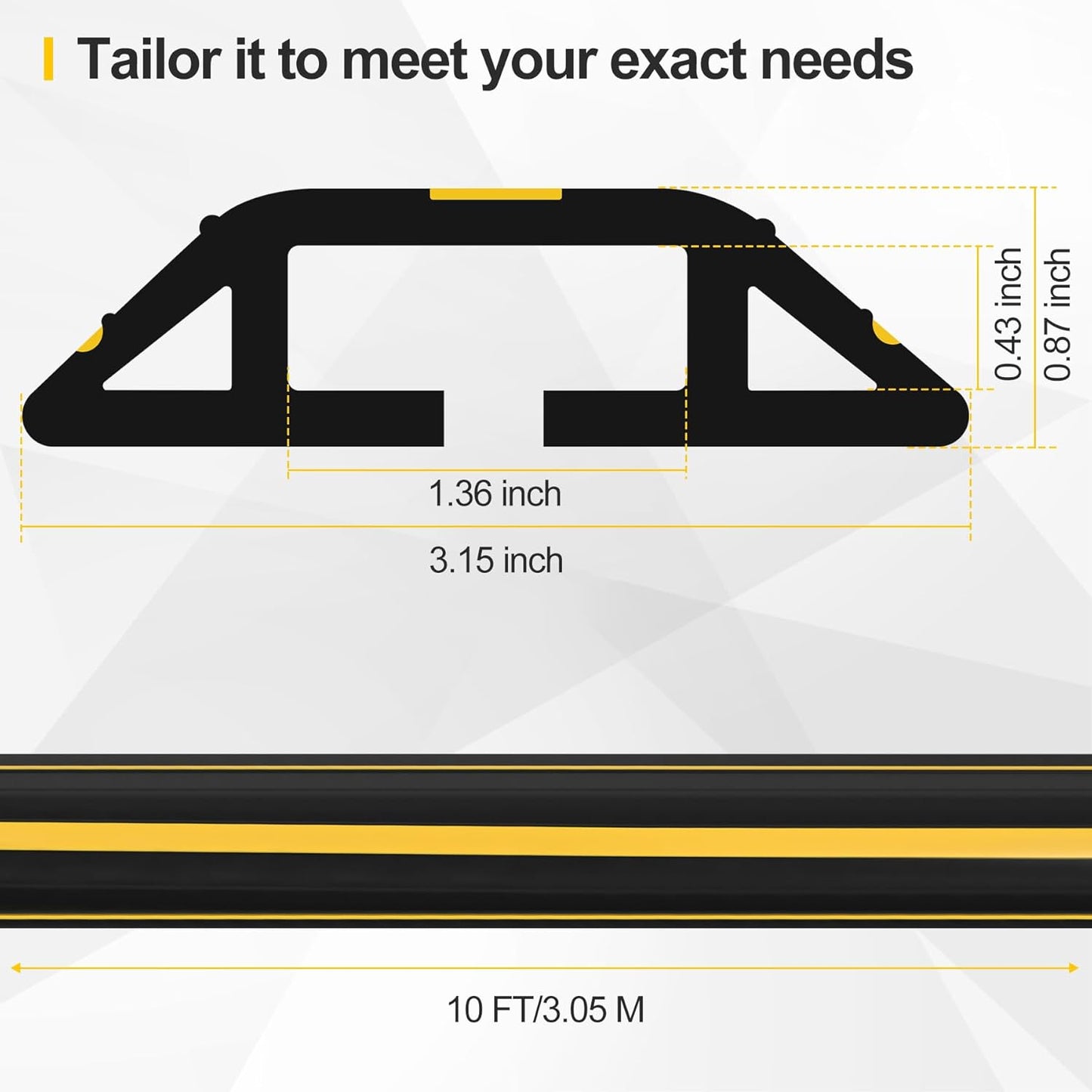 Floor Cord Cover 10Ft Heavy Duty PVC Floor Cable Protector Electric Cord Hider Cable Management Floor Strip Extension Cord Covers Cable Raceway for Wires on Floor Inner Channel 1.36" W x 0.43" H