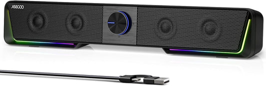 Jeecoo A40 Bluetooth Computer Speakers with Clear Sound, USB Plug & Play PC Speakers with LED Light, Computer Sound Bar with Switch Button for Desktop Laptop Monitor (USB-C Adapter Included)