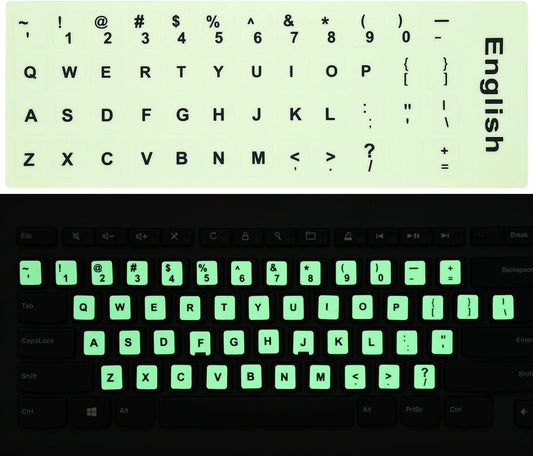 2PCS Pack Universal English Keyboard Stickers Glow in The Dark, Keyboard Letters Stickers for Computer Laptop Notebook Desktop (English-Glow)