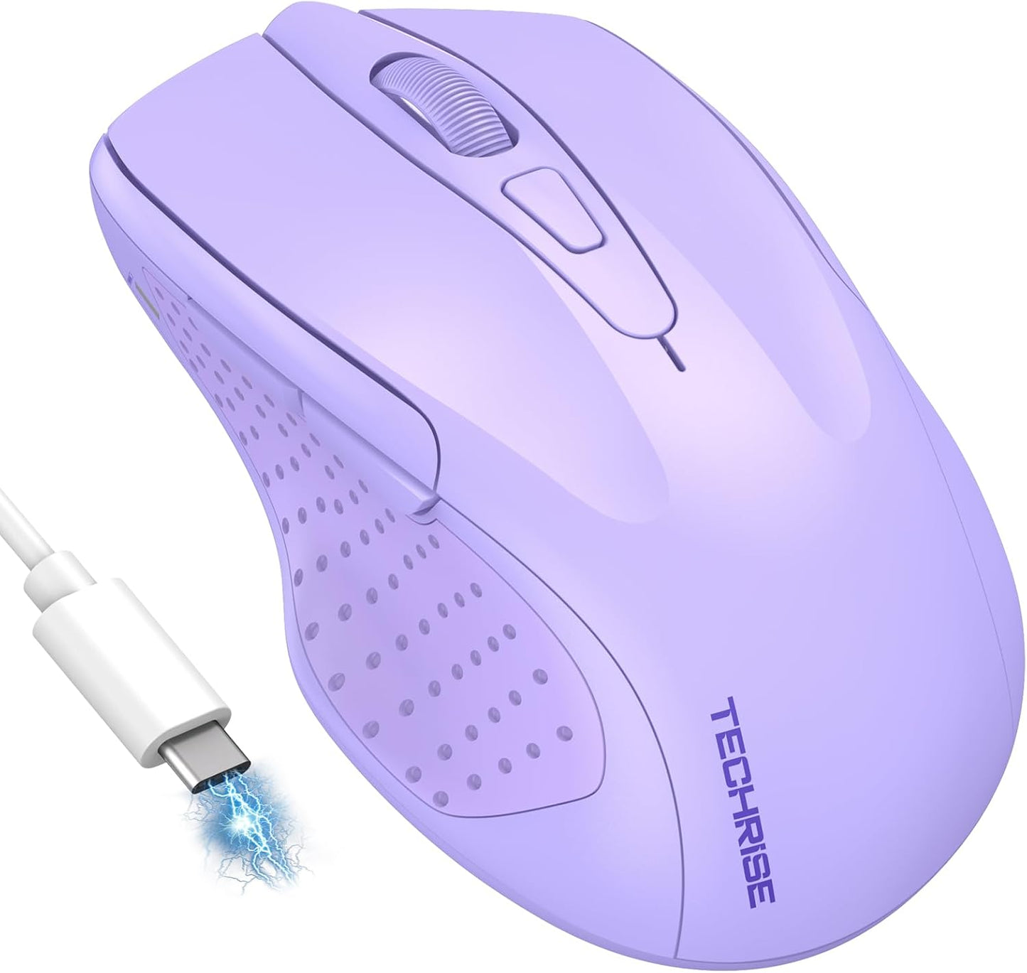 Bluetooth Mouse (BT5.0/3.0 & 2.4G) Rechargeable Wireless Mouse, 4800 DPI Optical Tracking, 6 Adjustable DPI, 2.4GHz with USB A Receiver, Quiet Clicks, Ergonomic Grips, 6 Buttons - Lavender