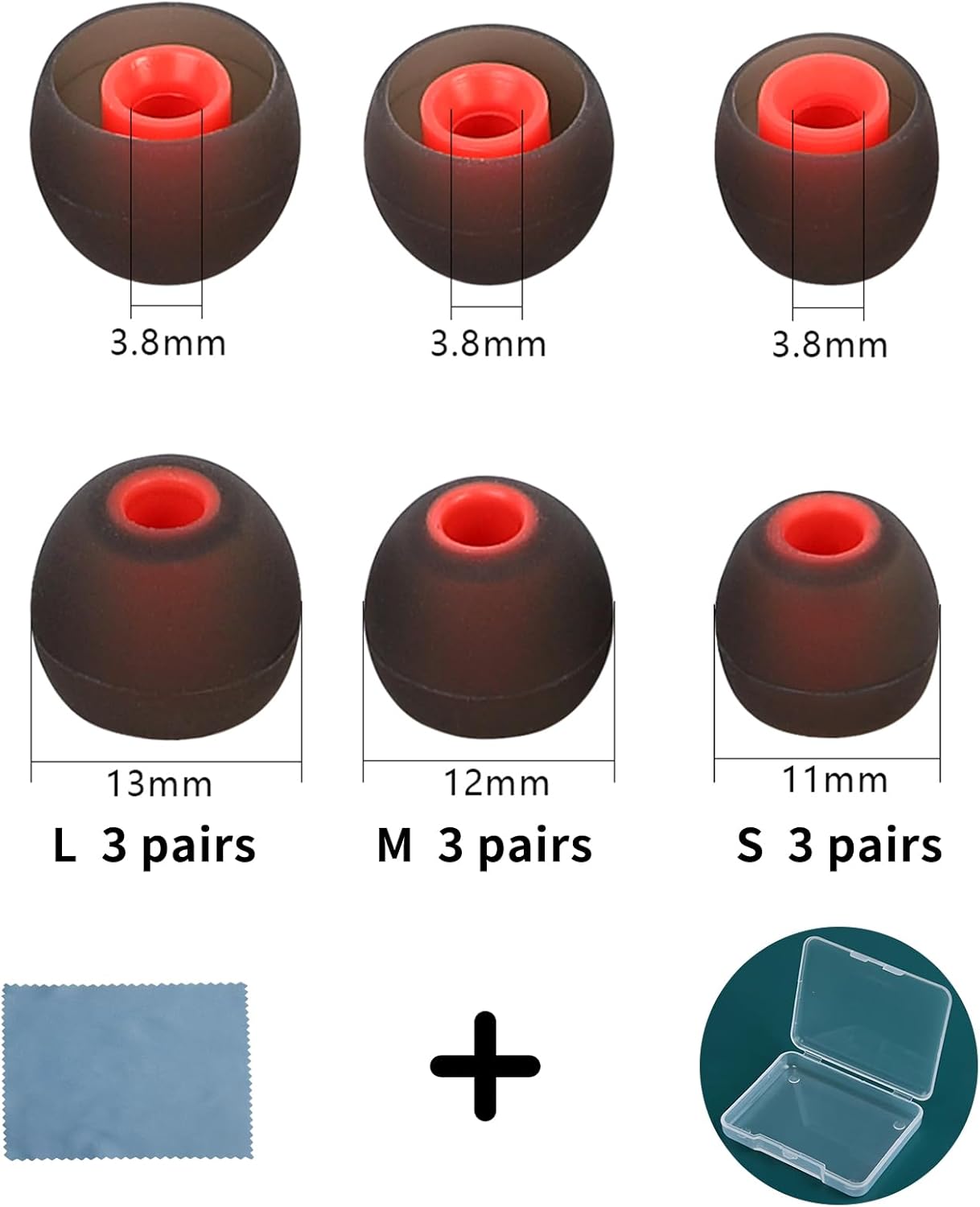 Earbud Tips Ear Bud Tips Soft Anti Slip Washable and Reusable Silicone Replacement Earbud Tips Fit Most in-Ear Earbuds(Inner Hole 3.8mm -5.1mm) 18pcs S M L