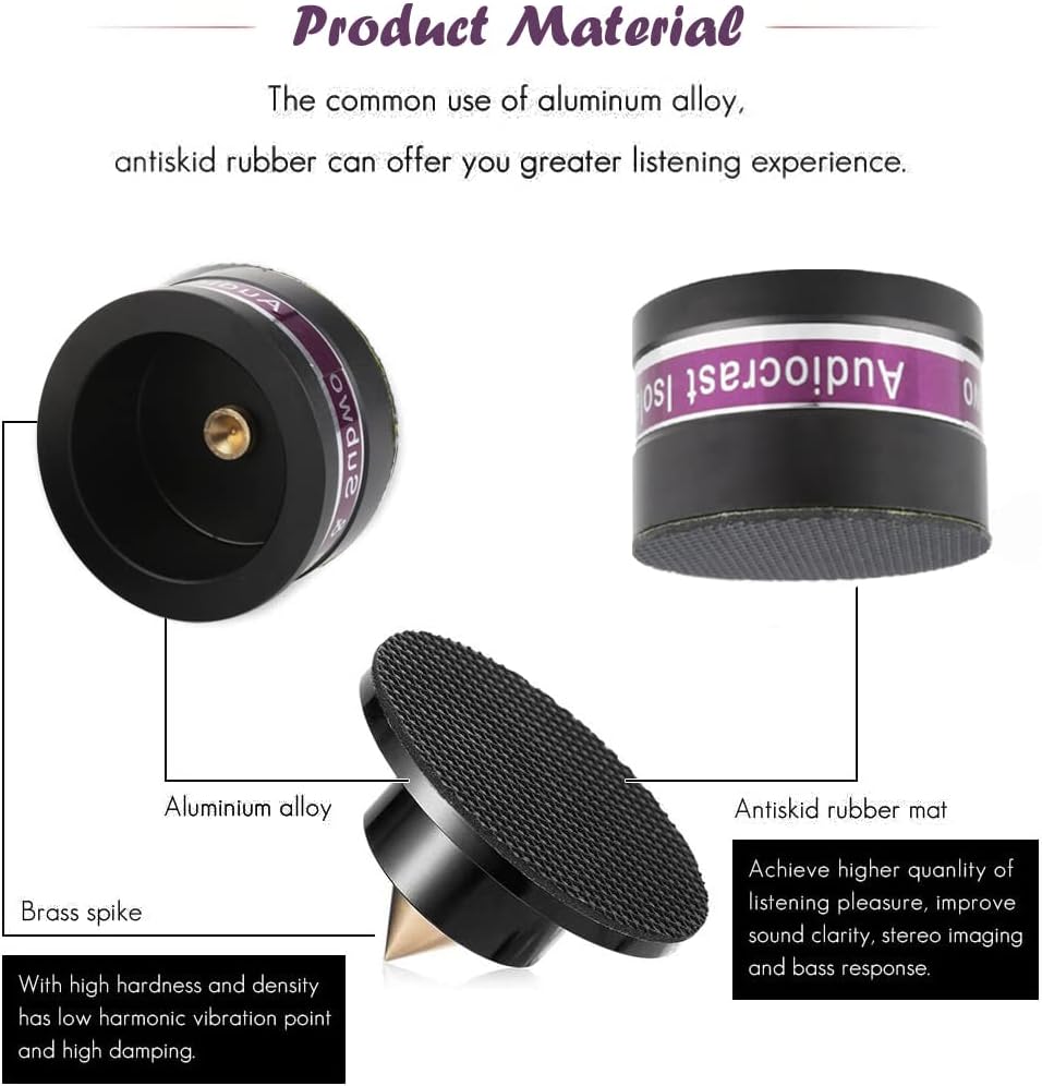 HiFi Speaker Spikes IF03B by Audiocrast, Speaker Vibration Dampener Stand Feet Pads Shock Absorber Isolation Pucks, Speaker Resonance Reducer with Non-Slip Mat for Turntable Amp CD DAC Recorder