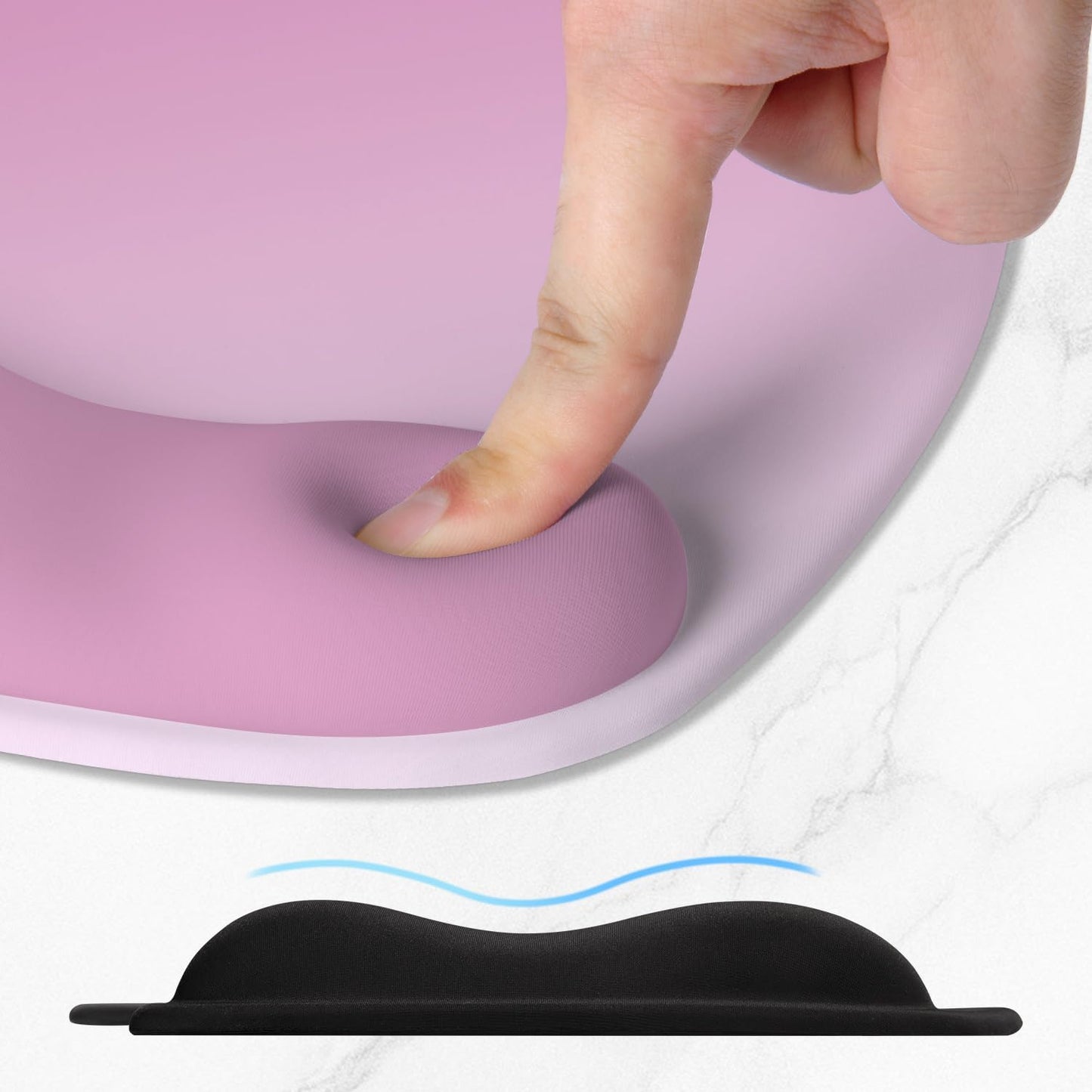 ITNRSIIET Ergonomic Mouse Pad, Cushioned Gel Wrist Rest, Non-Slip Base, Smooth Surface, Compatible with All Mice for Office & Gaming, Desk Accessory, 9.5 x 8.2 inch, Soft Pink Gradient