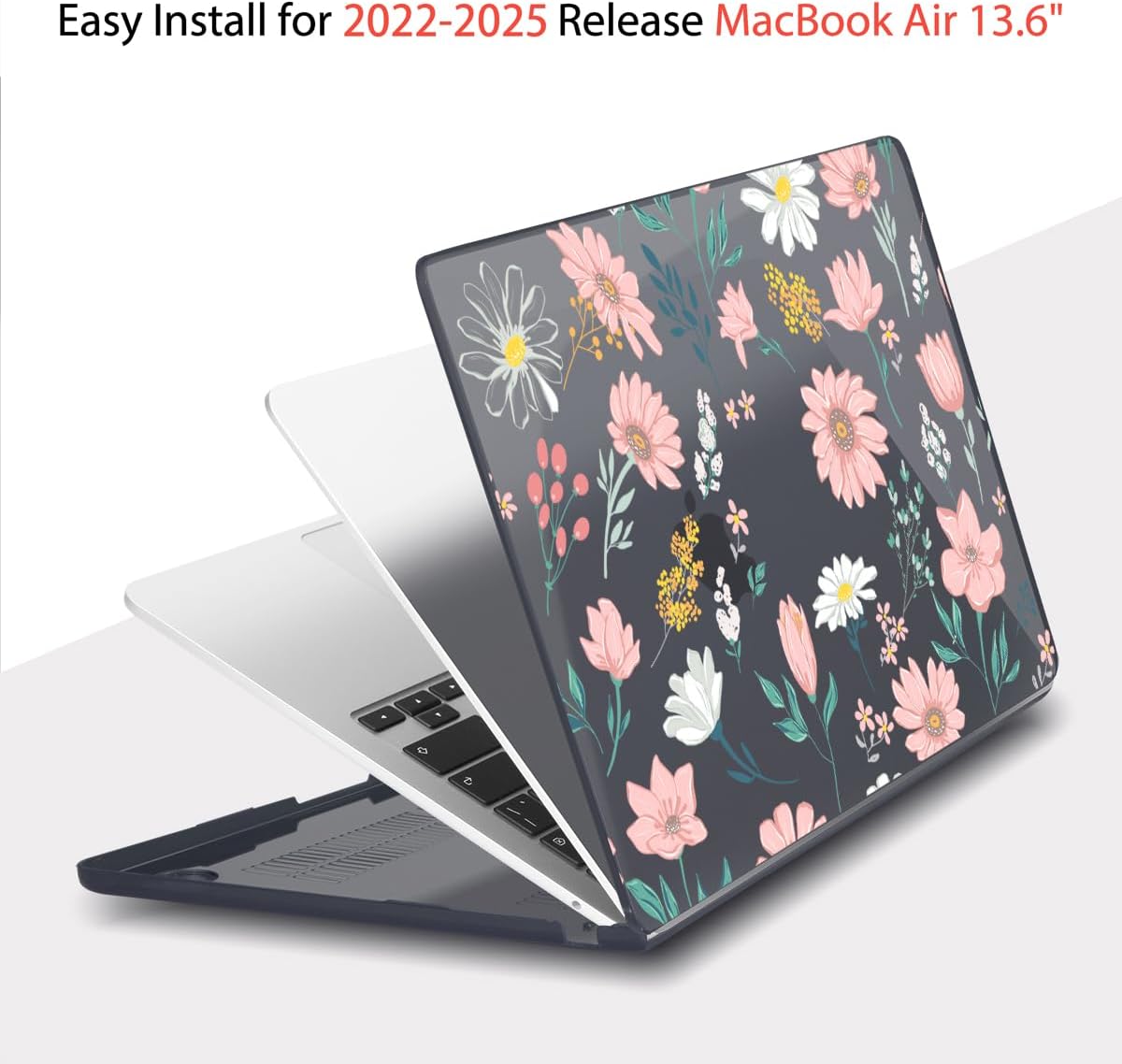 Teryeefi for MacBook Air M4 M3 M2 13 inch Case fits Model A3240 A3113 A2681, Hard Shell for MacBook Air 13.6" 2022-2025 Released with Keyboard Cover+Screen Protector+Type C Adapter, Petal and Flowers