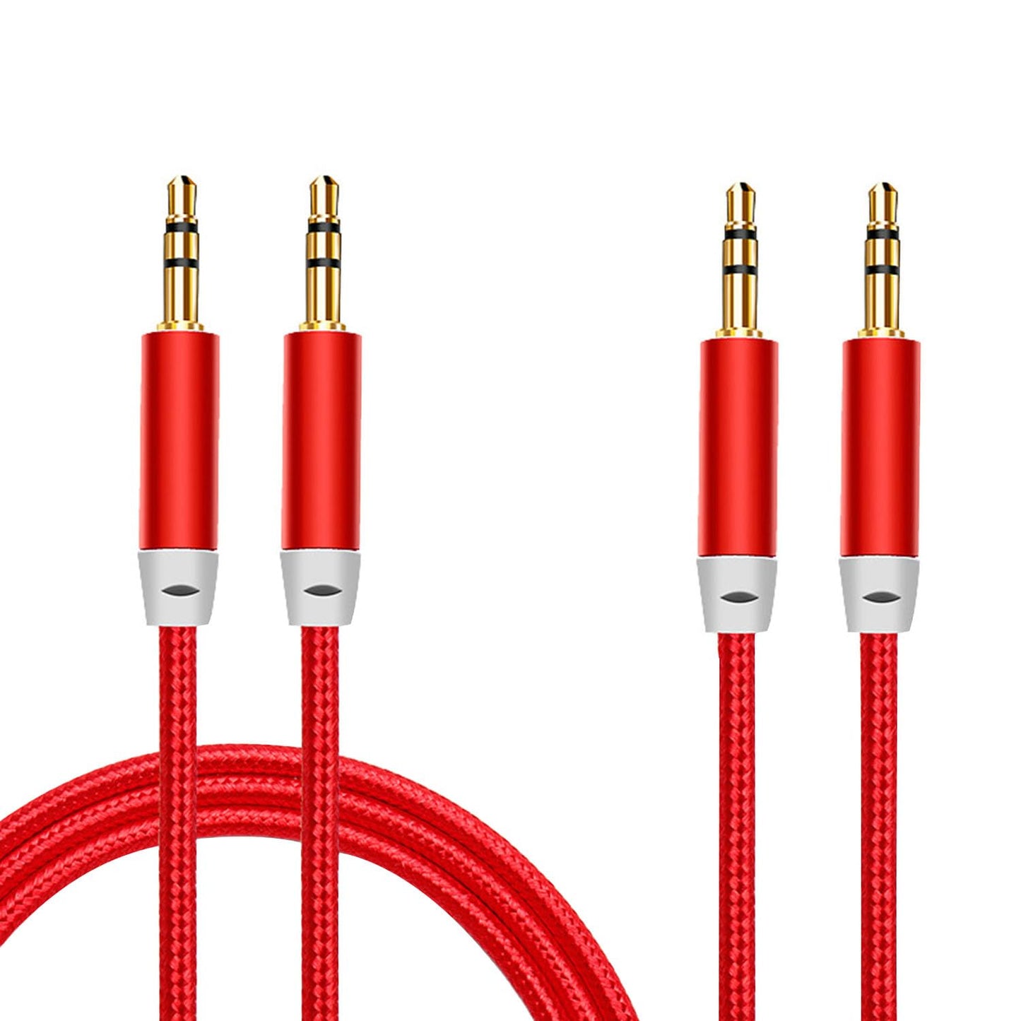 3.5mm Nylon Braided Stereo Audio Cable,(3 Pack) 4.9ft/1.5m Male to Male Aux Cord Audio Cord Compatible iPhones, iPads and Other 3.5mm DC Plug Port Device (Red)