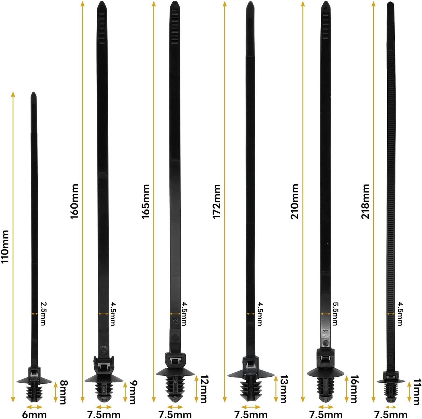 120 Pcs Push Mount Cable Ties Assorted Sizes, Black Nylon Push Mount Zip Ties Wire Harness Clips, 6-Types Snap in Zip Ties Self Locking Automotive Wire Ties for Wire Tying, Automotive