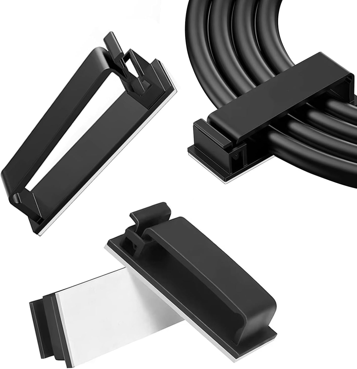 Adhesive Cable Clips Holder, Outdoor Light Clips, Black Cord Wire Clips, Sturdy Nylon Cord Wall Finisher Wire Clamp for Home, Car, Office Desk Wire Management (Black, L-100 PCS)