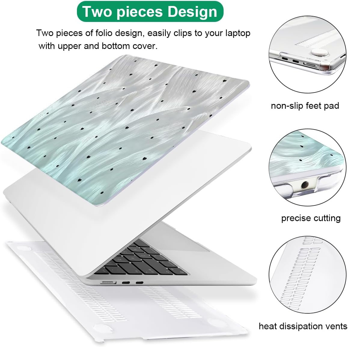 for MacBook Air 13.6 Inch Case 2025 2024 2023 2022 Release Models: M4 A3240 A3113 M3 A2681 M2, Plastic Hard Shell Case Cover for Mac Air 13.6 Retina Display & Touch ID，Silver Green Gradient