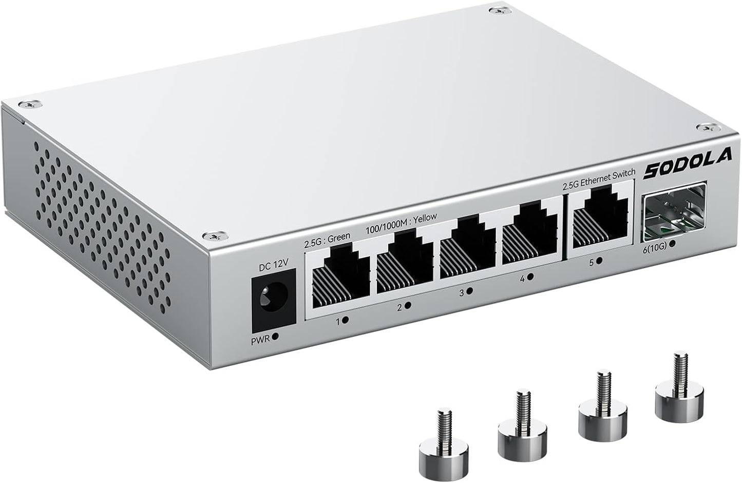 SODOLA 2.5Gb Switch Unmanaged,5 x 2.5G Base-T Ports, 1x 10G SFP+, Aluminum Alloy Cooling & Magnetic Mounting,2.5 Gigabit Network Switch Fanless Plug & Play, 2.5 Gigabit Switch,Lifetime Protection